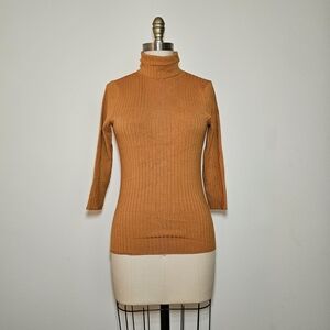 New York & Company Women's Orange Ribbed Turtleneck Sweater